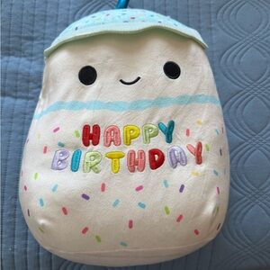Squishmallows Cream and Multicolor Birthday Stuffed Animal
